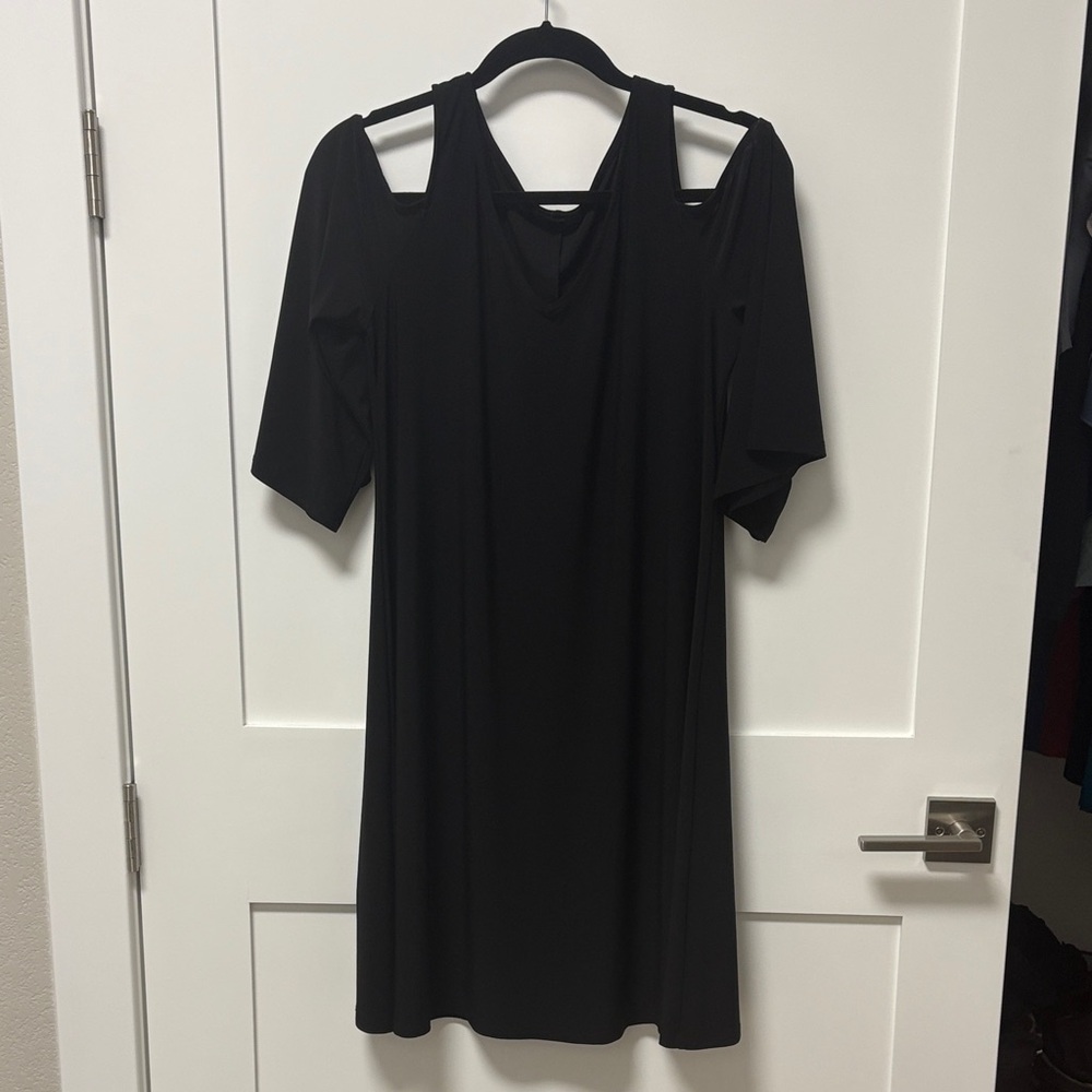 MSK Black Cold-Shoulder Midi Dress